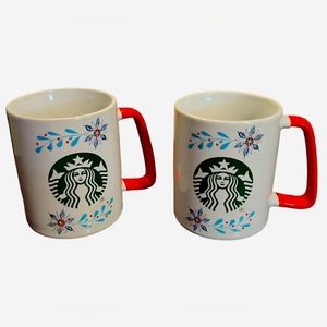 Starbucks Christmas Themed Ceramic Coffee Mugs‎ Set of 2
